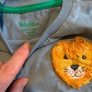 Baby Boden blue T-Shirt with Lion Patch, note small mark in last pic